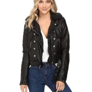 Free People Black Vegan Faux Leather Jacket Small